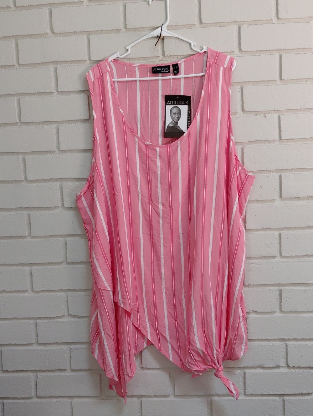 Attitudes by Renee Pink & White Vertical Stripe Asymetrical Tank. Size 3X NWT